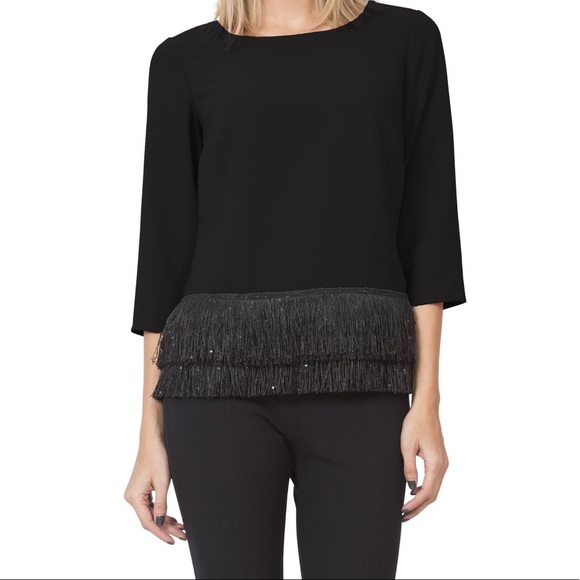 NWOT black sequin fringe top Large elegant stunning - Picture 2 of 6